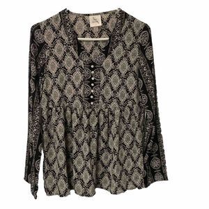 Knox Rose Black & White Mixed  Print 1/4 Button Long Sleeve Tunic Size XS